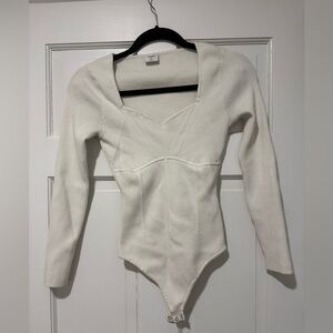 Abercrombie & Fitch Cream Ribbed Long-Sleeve Bodysuit